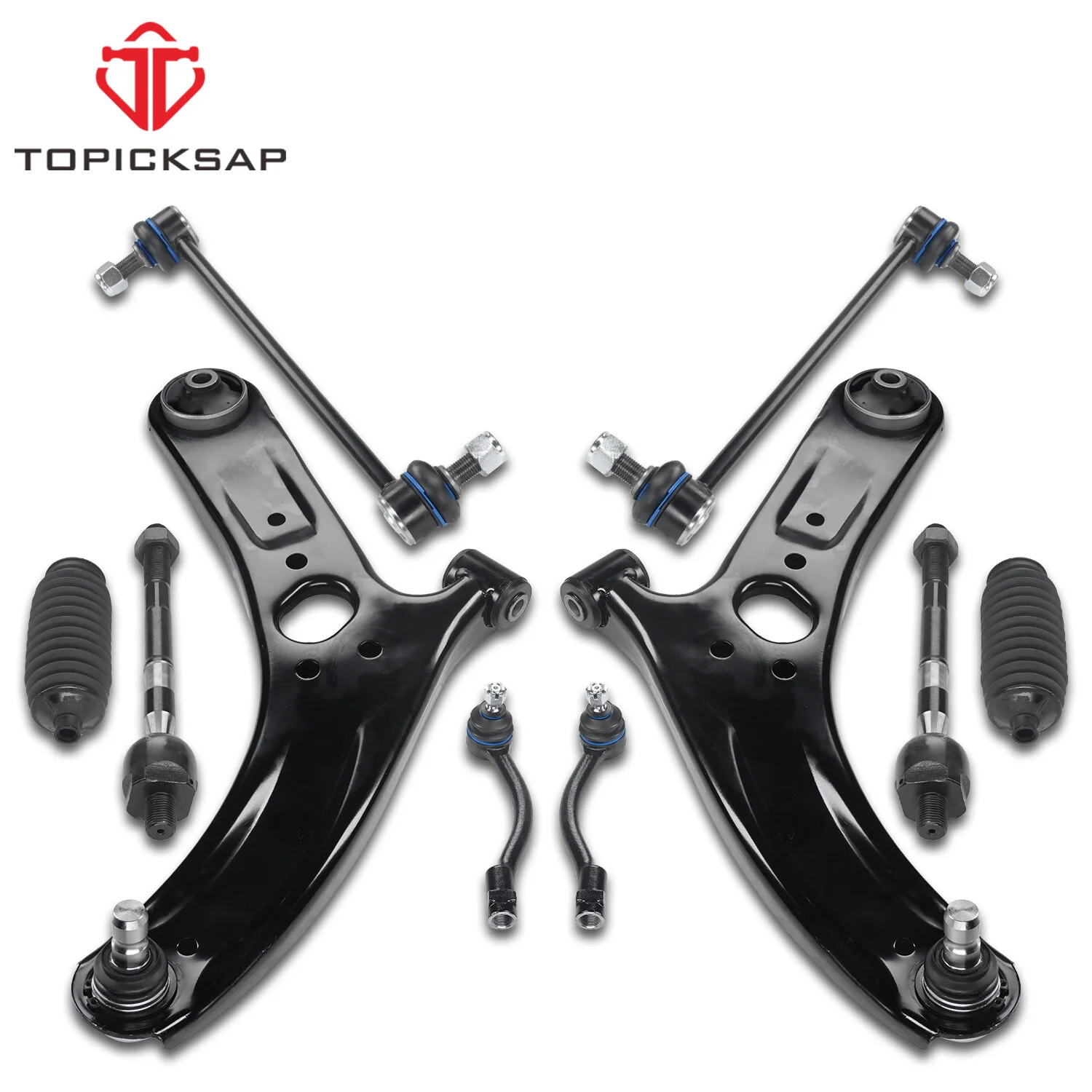 

TOPICKSAP 10pcs Front Lower Left Right Control Arm Stabilizer Link Inner Outer Tie Rod Set for Kia Rio 2012 2013-2017