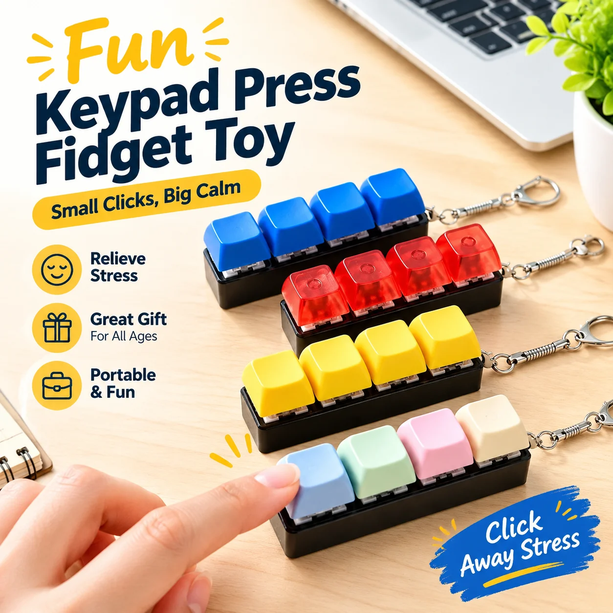 Funny Simulated Keypad Press Fidget Toy Hanging Key Ring for Anxiety Release, Innovative Emotion Release Tool Present