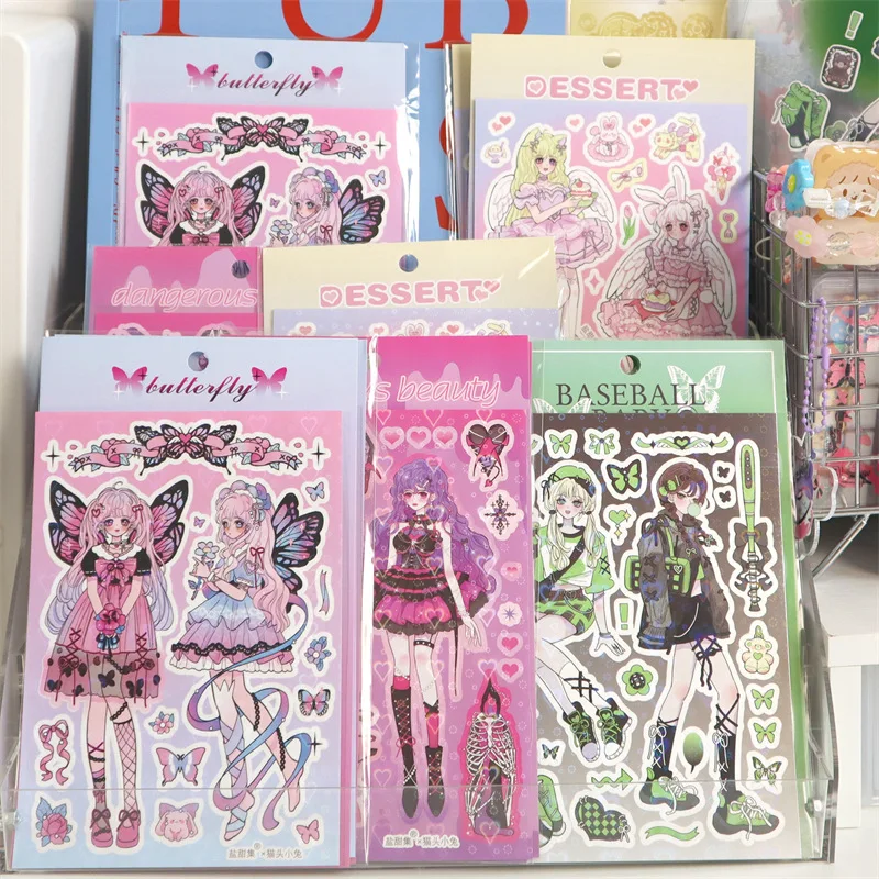 SKYSONIC 2pcs Y2K Sweet Club Series Decorative Stickers Cool Girl Idol Cards Scrapbooking Journal Sticker Stationery Suppli