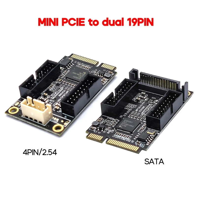 

Mini PCIe to Dual 19-Pin Front Panel Extension Card Mini PCIE to USB3.0 Front PIN Head 19PIN Small 4-Pin/Sata Connector