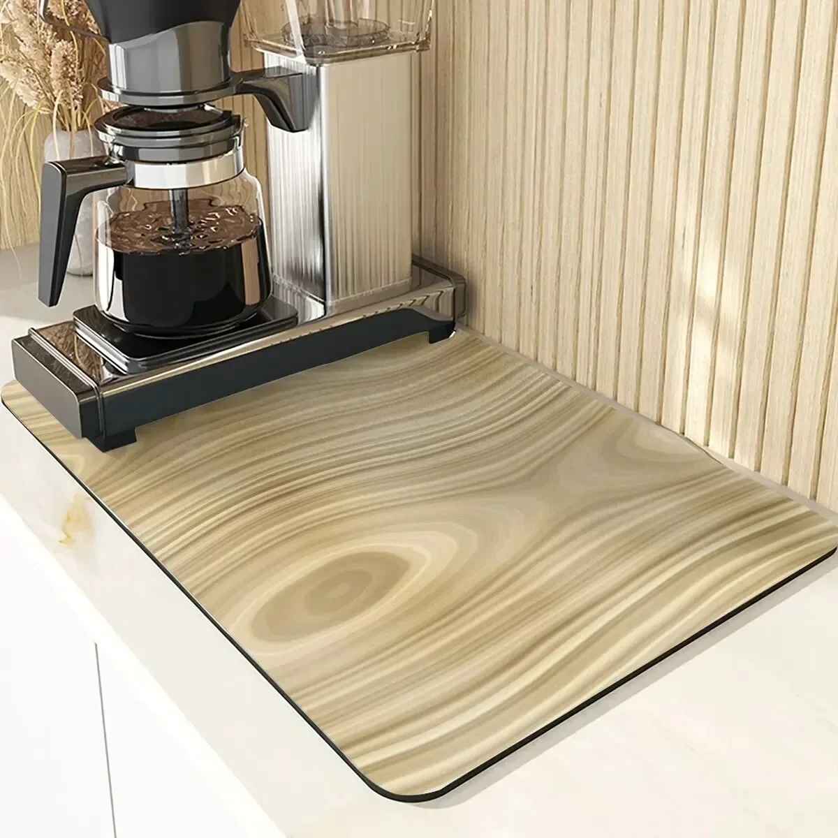 Wood Grain Diatom Mud Table Mat Dish Drying Rug Super Absorbent Non Slip Diatomite Carpet Kitchen Tableware Draining Mat