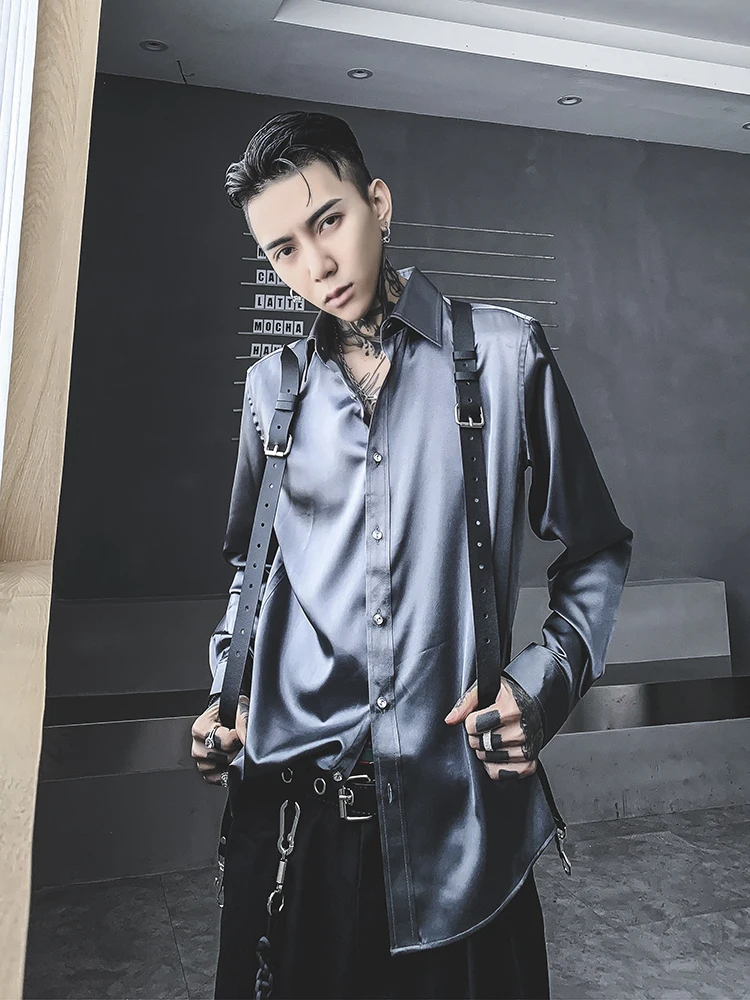 

Silk-Like Glossy Men's irt Smooth Sk Faionable Color Spring Autumn Long Sve Slim Fit Button up Casual irt