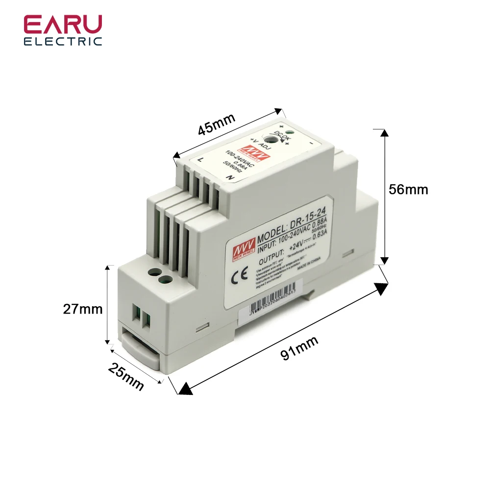 15W 30W 45W 60W Single Output 5V 12V 15V 24V Industrial Din Rail Power Supply Switch DR-15 DR-30 DR-45 DR-60 -5/12/15/24