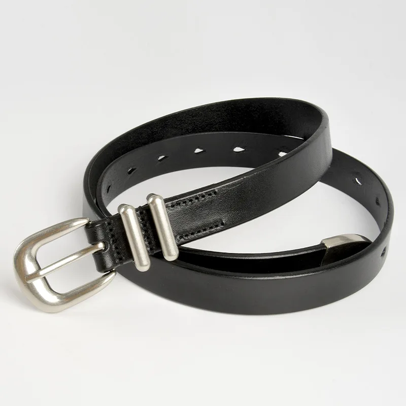 상층 소 가죽 정품 가죽 여성 벨트 다목적 실버 버클 레트로 벨트 청바지 캐주얼 벨트 여성 스타일 슬림