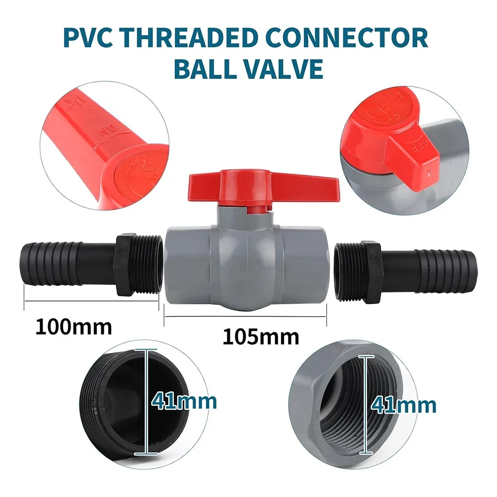 Ball Valve With Hose Connector PVC Shut-off Valve Pool Valve 1 Inch/1 1/4 Inch Household Hardware Tools Accessories