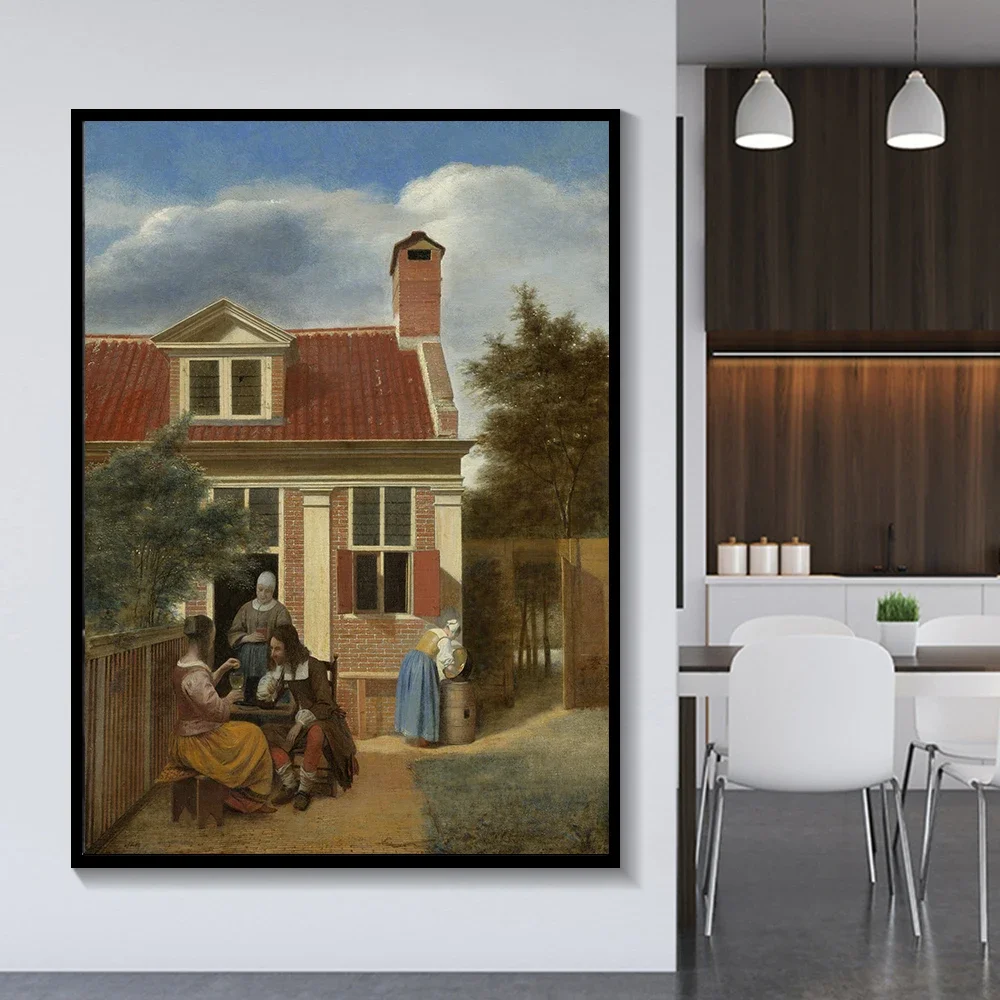 Pieter de Hooch《Figures in a Courtyard behind a House》Canvas Art Oil painting Art Poster Modern Wall decor Home Decoration