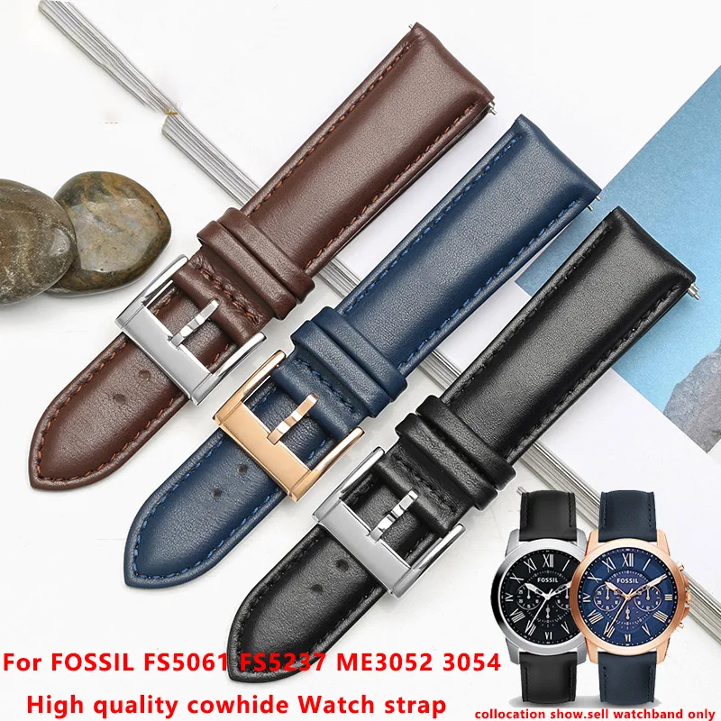 Hoge kwaliteit Quick release Horlogeband Voor FOSSIL FS5061 FS5237 ME3052 3054 Mannen 20 22 24mm Zwart Blauw Dermis koeienhuid Horlogeband