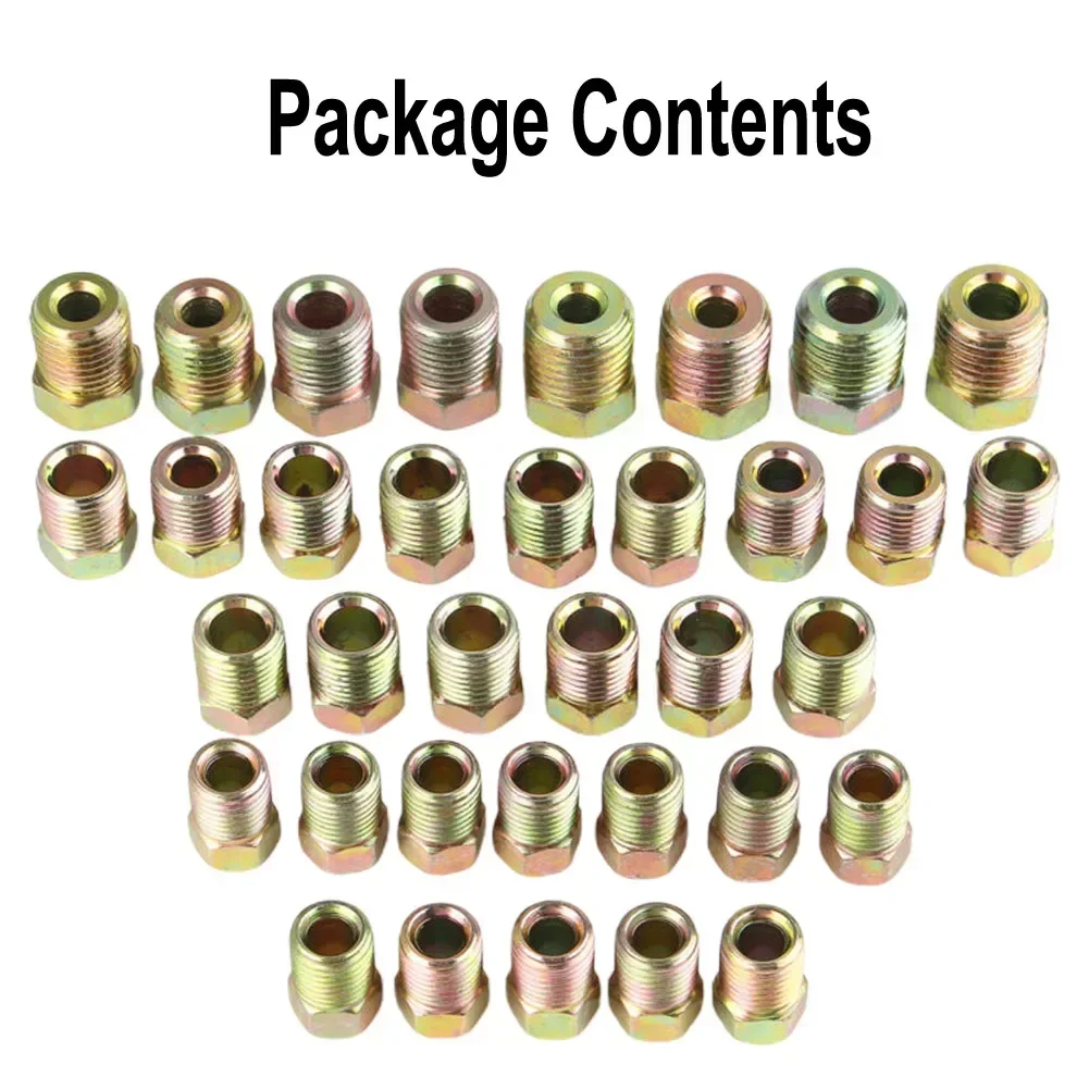 35Pcs Brake Line Fitting Nuts Kit Iron Plating Zinc Tube Nuts For Inverted Flares On 3/16 & 1/4 Tube Car Tubing Brake Joint Nut