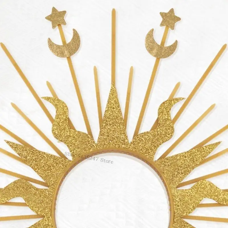 Exaggerated Spiked Headband with Moon Star Tiaras Crown Hairhoop Women Baroque Headwear Crownpiece for Formal Occasion