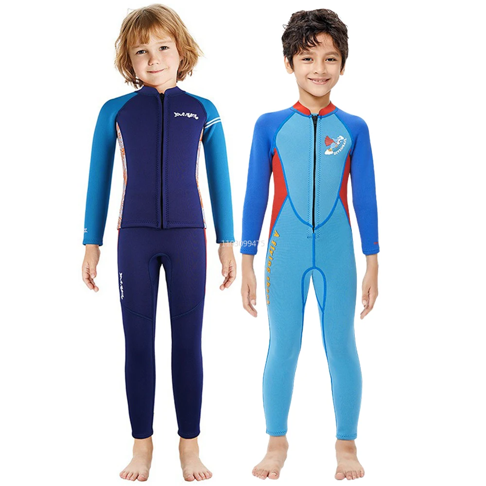

2.5mm Neoprene Kids Wetsuit Tight Base Layer Diving Suit Long Sleeves Boys High Elasticity Surfing Underwater Fishing Floatsuit