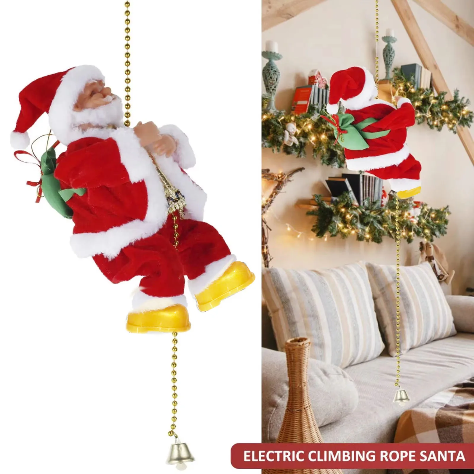 Musical Battery Operated Rope Climbing Santa Claus Ornament X-mas Decorations Christmas Tree Hanging Pendant Toy