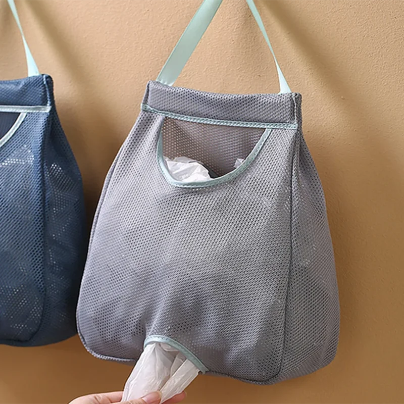 Multi‑Pocket Wall‑Hung Mesh Storage Bag, Breathable Hanging Organizer Pouch for Kitchen Plastic Garbage Bag Collection