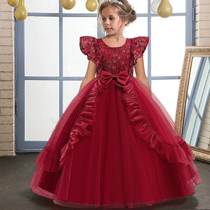 

Pageant Vintage Party Dress For Girls Children Costume Flower Princess Dresses Girl Dress Elegant Lace Wedding Prom Gown 5-14Y