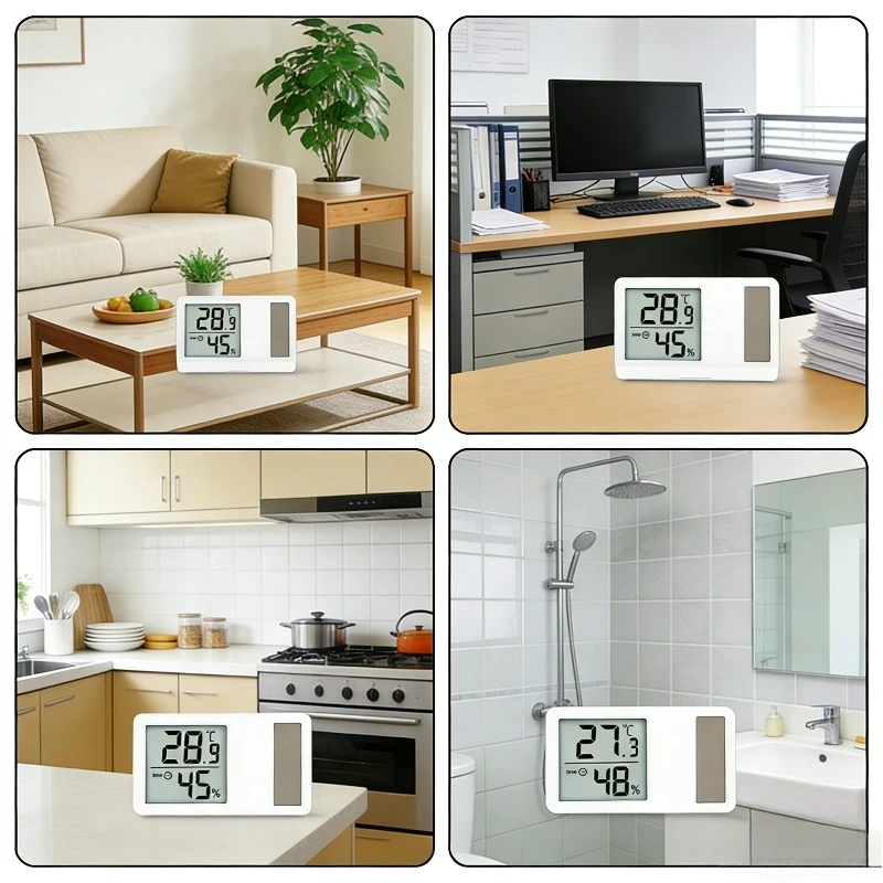 

New Solar Electronic Temperature Humidity Monitor Mini High Precision Digital Thermometer for Home Living Room （2PCS)