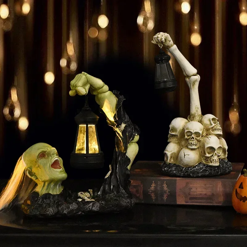 Halloween Lantern Bust Zombie Skull Resin Office Living Room Bedroom Desktop Outdoor Garden Creative Home Decoration Crafts