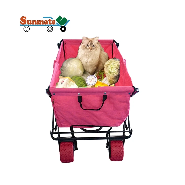 Easy Go And Carrying Large Capacity Multi Purpose Durable Metal Beach Wagon Fishing Pet Carrier Shopping Hand Trolley Cart