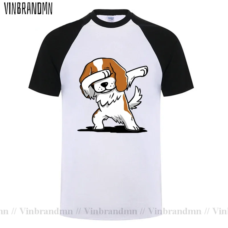 New Men T-shirts Dabbing Cavalier King Charles Spaniel Short Sleeved Cotton Round Neck Big Size T Shirt For Male Camisetas homme