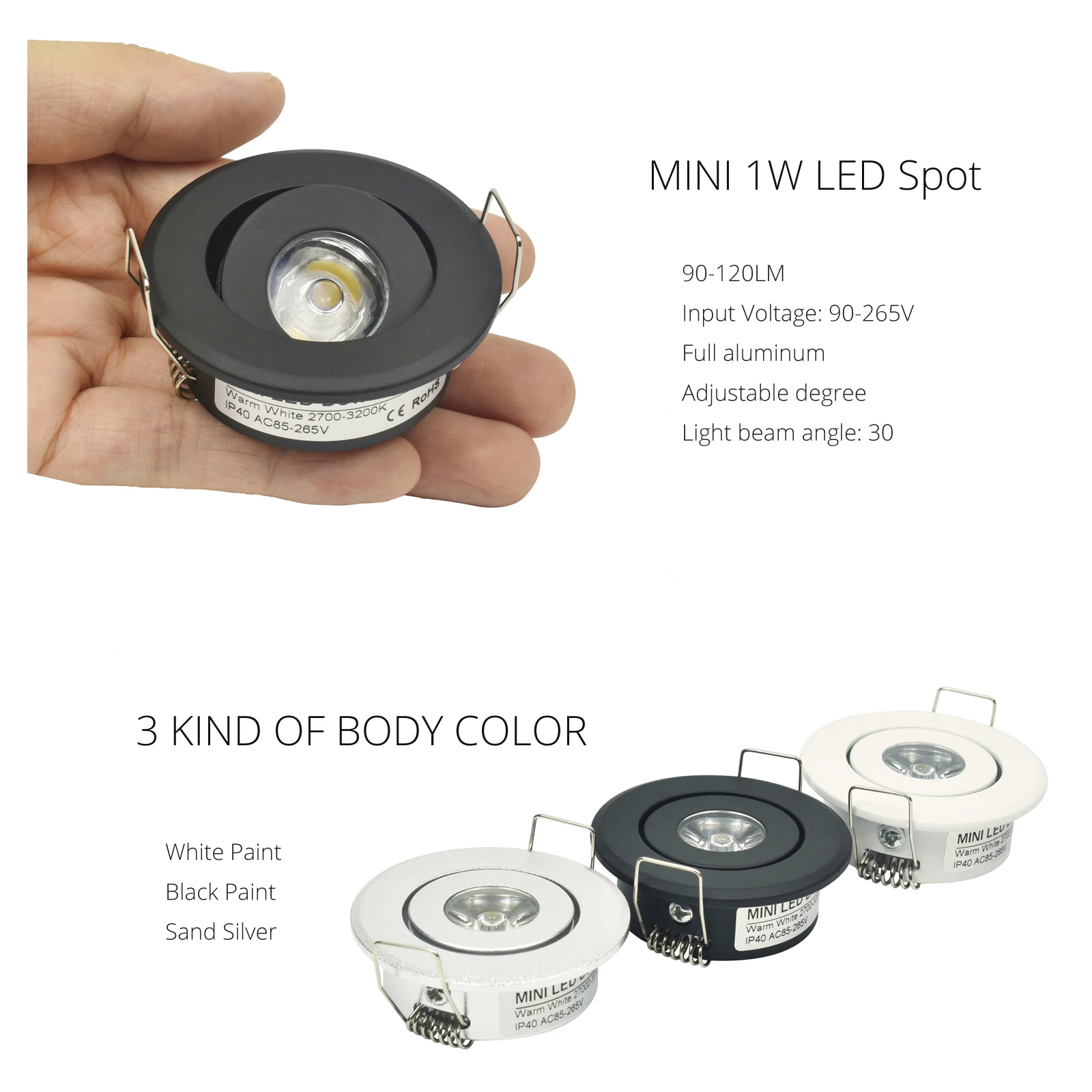 Mini led spot downlights 1W COB 3W LED recessed spot dimmable round led for home cabinet showbox