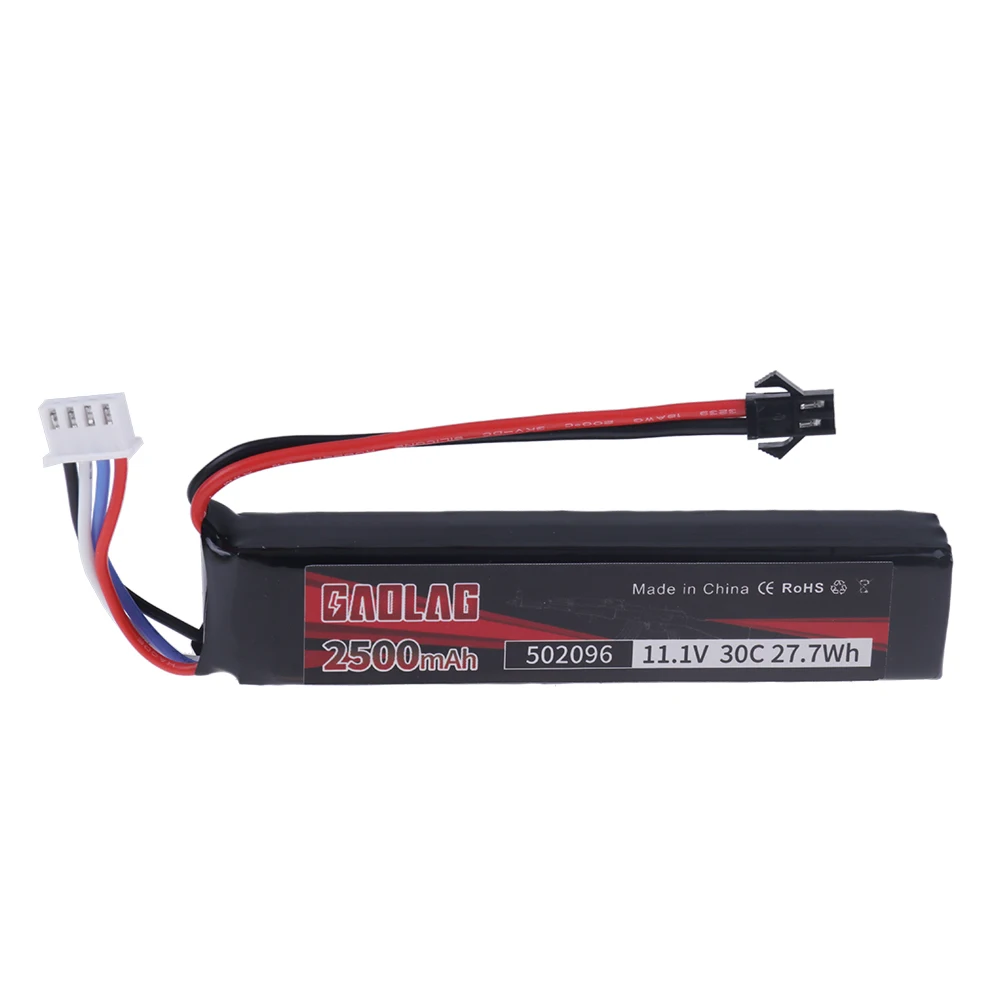 11.1V 3S 2500mAh 30C Airsoft LiPo Battery for AEG Guns - Fits Tamiya & XT60, Compact Size 502096 for Enhanced Performance