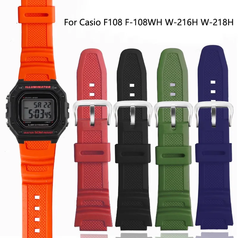 Резиновый ремешок для часов Casio F108 F-108WH W-216H W-218H W-215 W-752 W-S200H SGW-400/500H Водонепроницаемые силиконовые часы из смолы без пыли Резиновый ремешок для часов Casio F108 F-108WH W-216H W-218H W-215 W-752 W-S200H SGW-400/500H Водонепроницаемые силиконовые часы из смолы без пыли