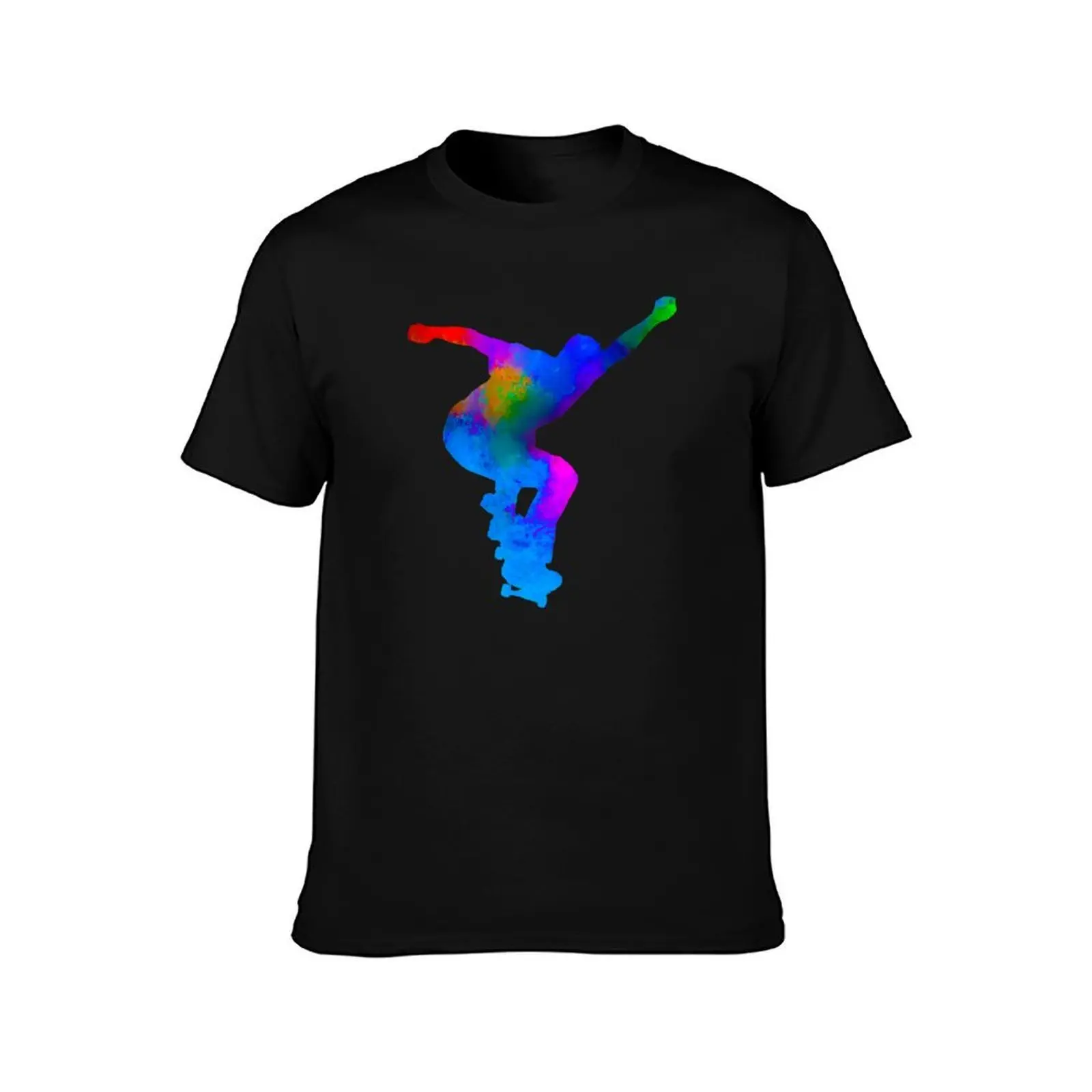 Watercolor Skateboarder T-Shirt, Summer Casual Cotton Tee, Oversized Streetwear Tops, Vintage Graphic Print, Unisex Men Women