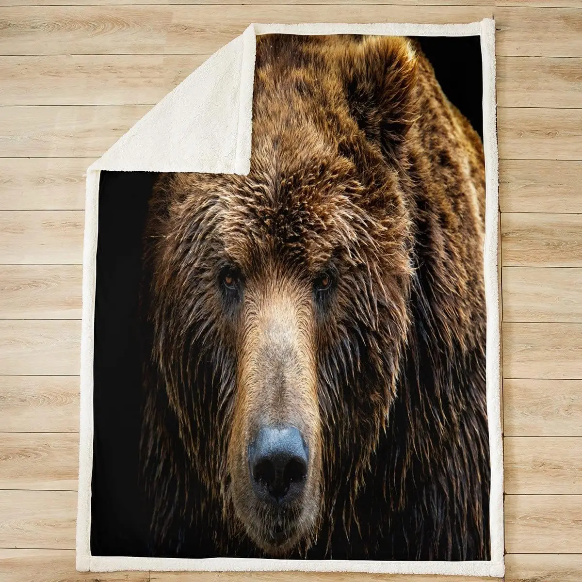 Kawaii Bear Fleece Throw Blanket Wild Animal Plush Blanket for Bed Sofa Couch Rustic Cabin Country Sherpa Blanket Nature