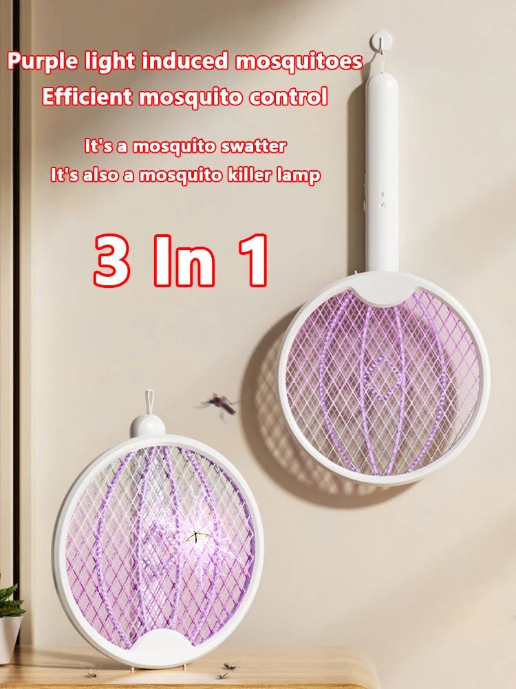 3 In1 طوي قاتل الماموس الكهربائي القاتل يطير منشة فخ USB قابلة للشحن البعوض مضرب مبيد حشري مع الأشعة فوق البنفسجية ضوء علة صاعق