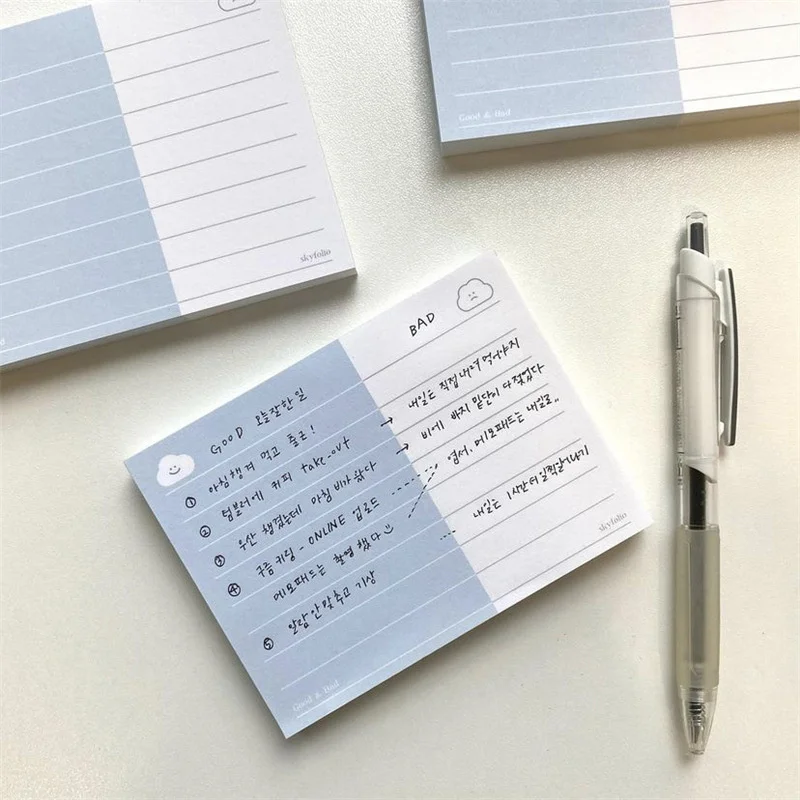 Ins Cute White Clouds Smiling Face Memo Pad To Do List Blue Mini Notepad Message Paper Kawaii School Stationery 50 Sheets