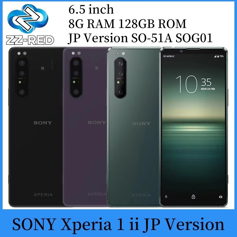 JP الإصدار Sony Xperia 1 II 1ii SO-51A 5G الهاتف المحمول 8GB RAM 128GB ROM 6.5 "OLED NFC 12MP + 8MP Snapdragon 865 ثماني النواة أندرويد