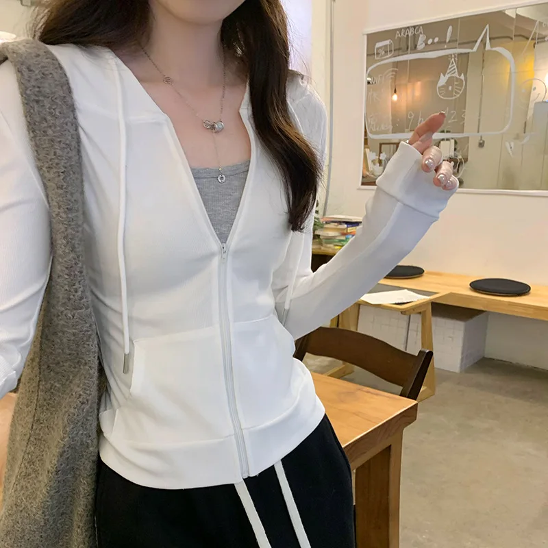 Hooded Zipper Long Sleeved Jacket For Women, 2024 Autumn And Winter New Slim Fit Cardigan Top