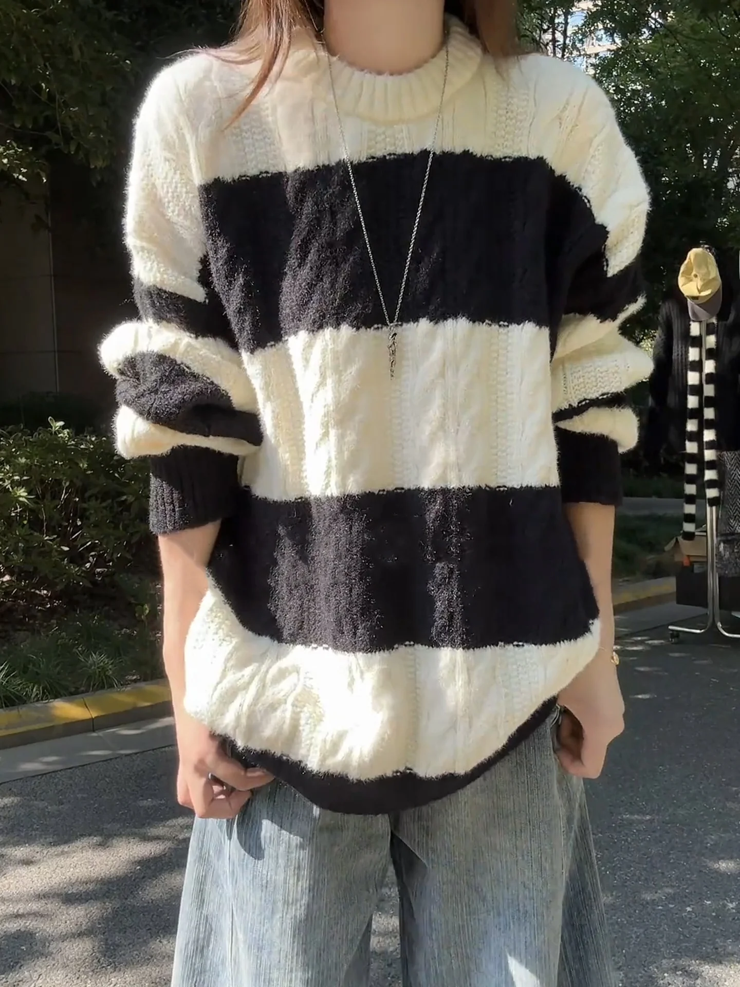 

Мужской вязаный свитер Unique Color Blo, осенне-зимний, плотный, с круглым вырезом, из крученой пряжи, повседневный, модный топ для пар