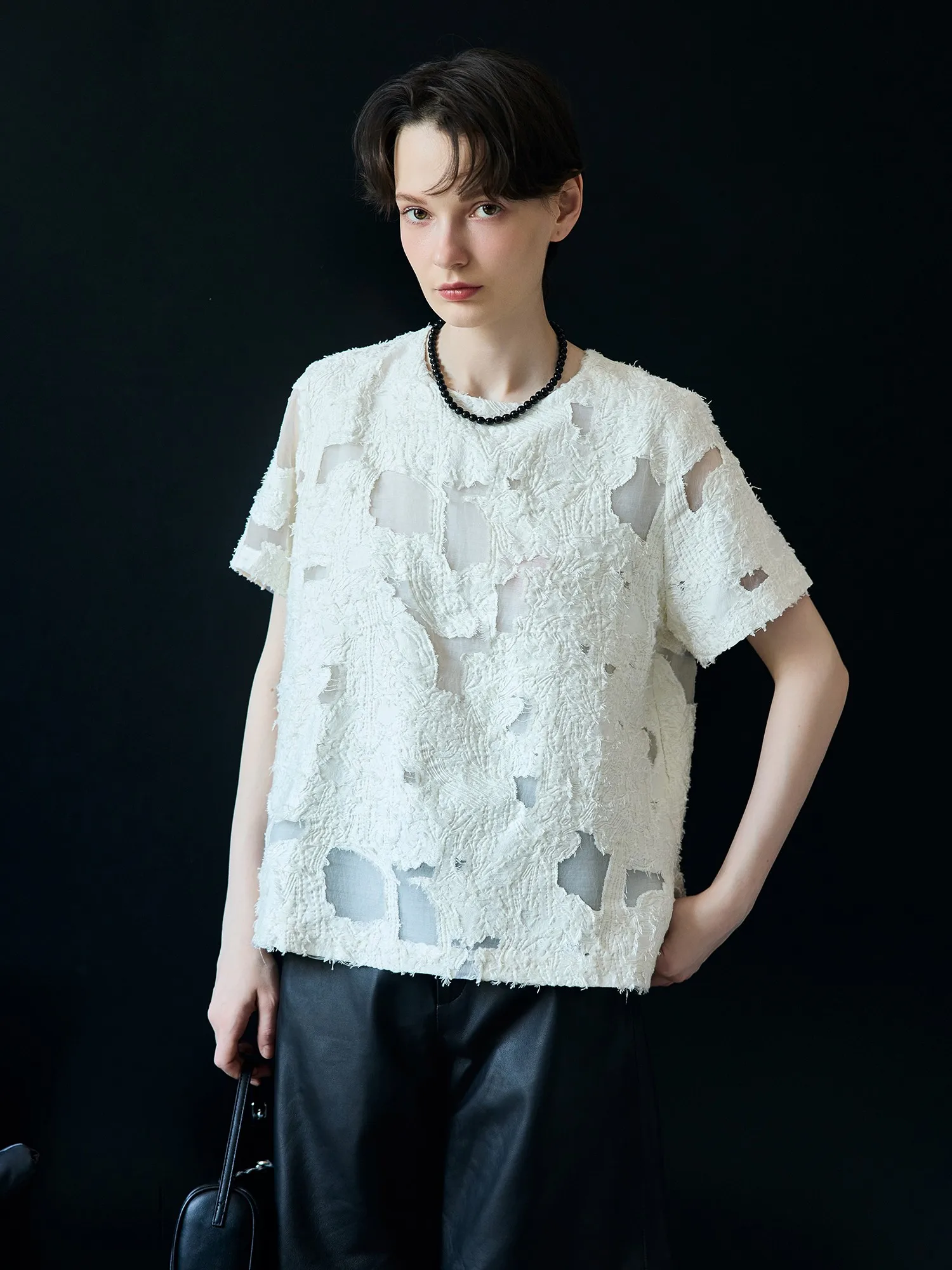 

Fashion Commute Short Sleeve Shirt Irregular Texture Burning Flower Craft Top Women's Cotton Classic Style T-shirt