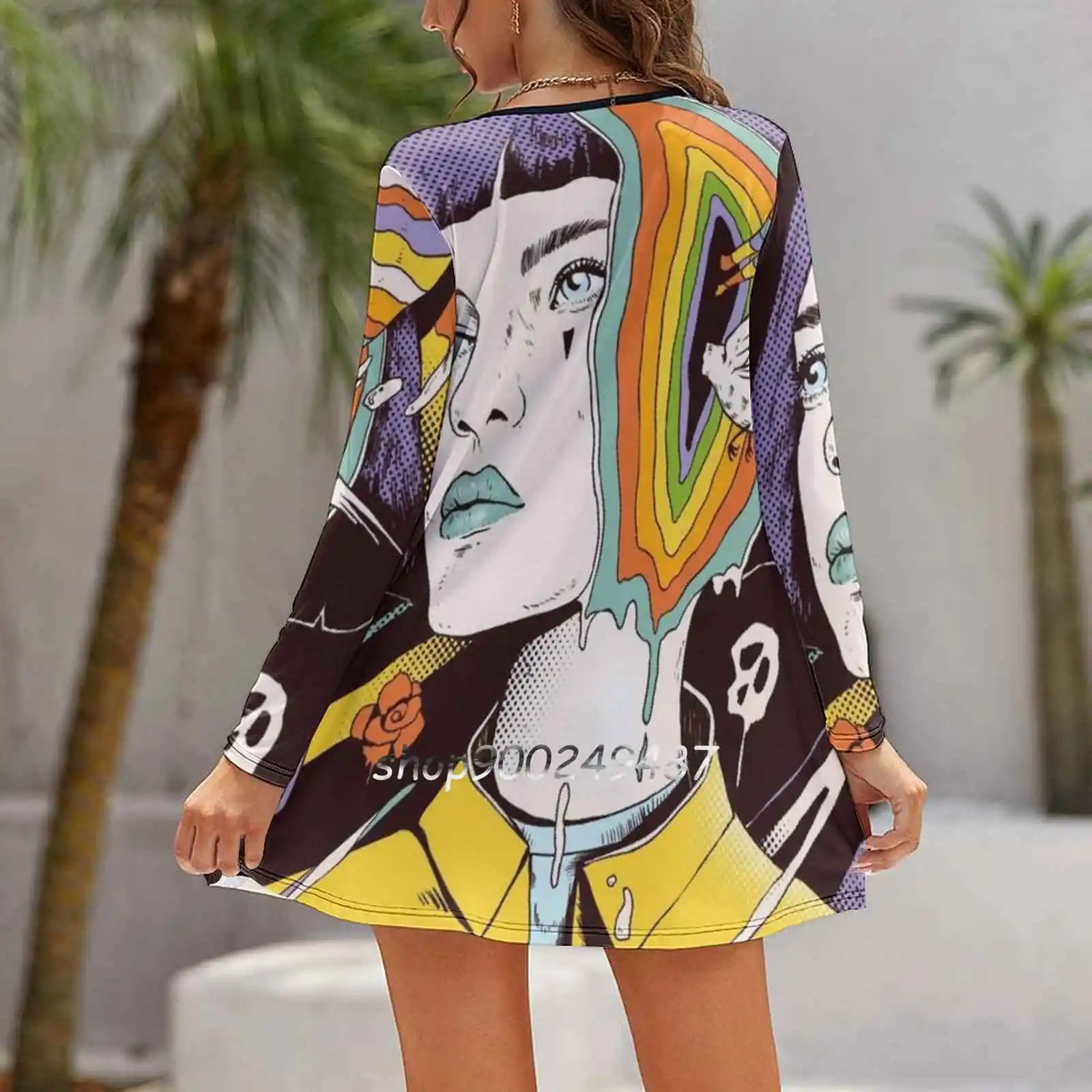 The Overthinker Women Spring Autumn Long Sleeve Dress Female Casual Dress Dream Mind Memory Rainbow Nature Surrealism Skull