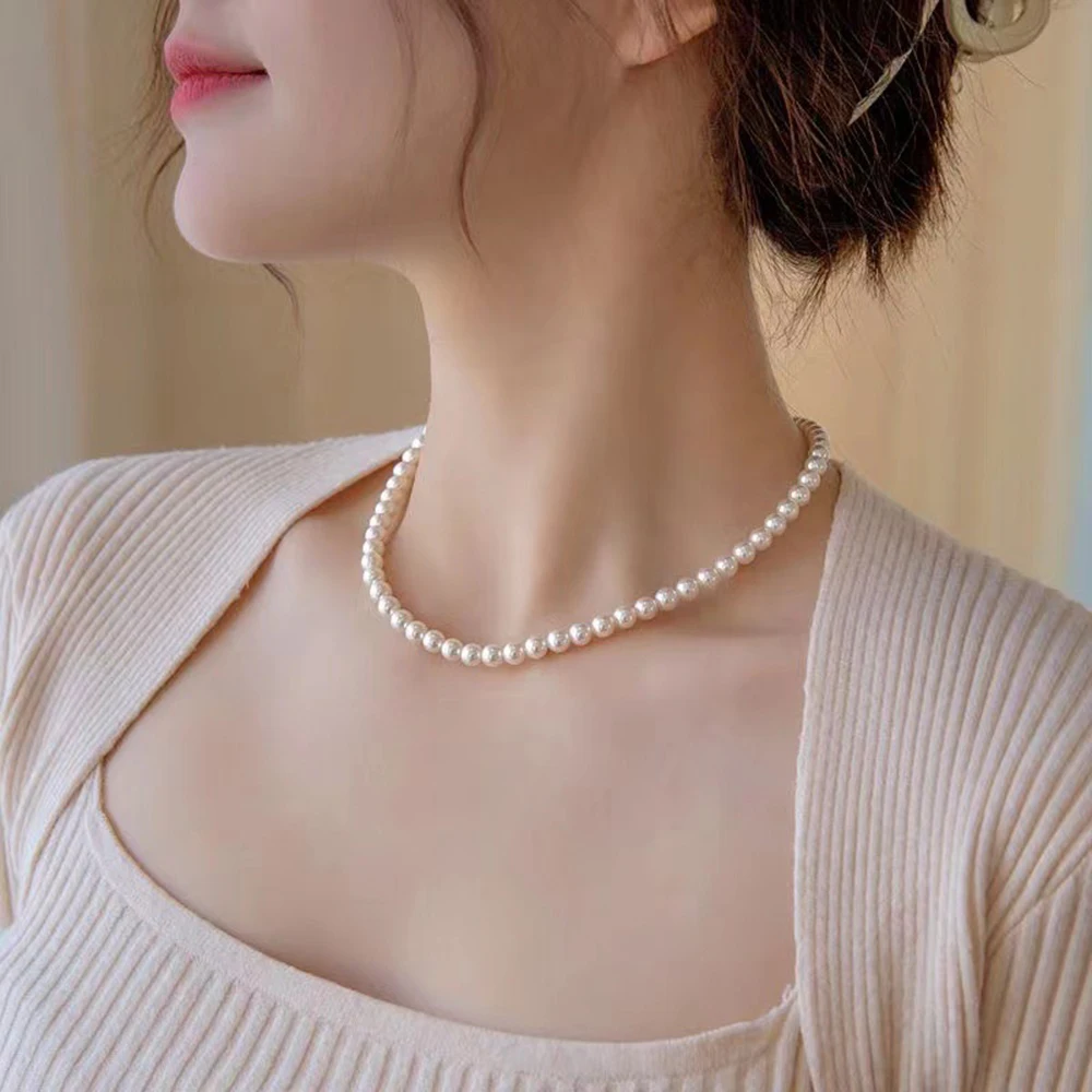 SUMENG New Vintage elegancka biżuteria prosty biały łańcuszek z pereł Choker naszyjnik dla kobiet ślub 2024 modne prezenty