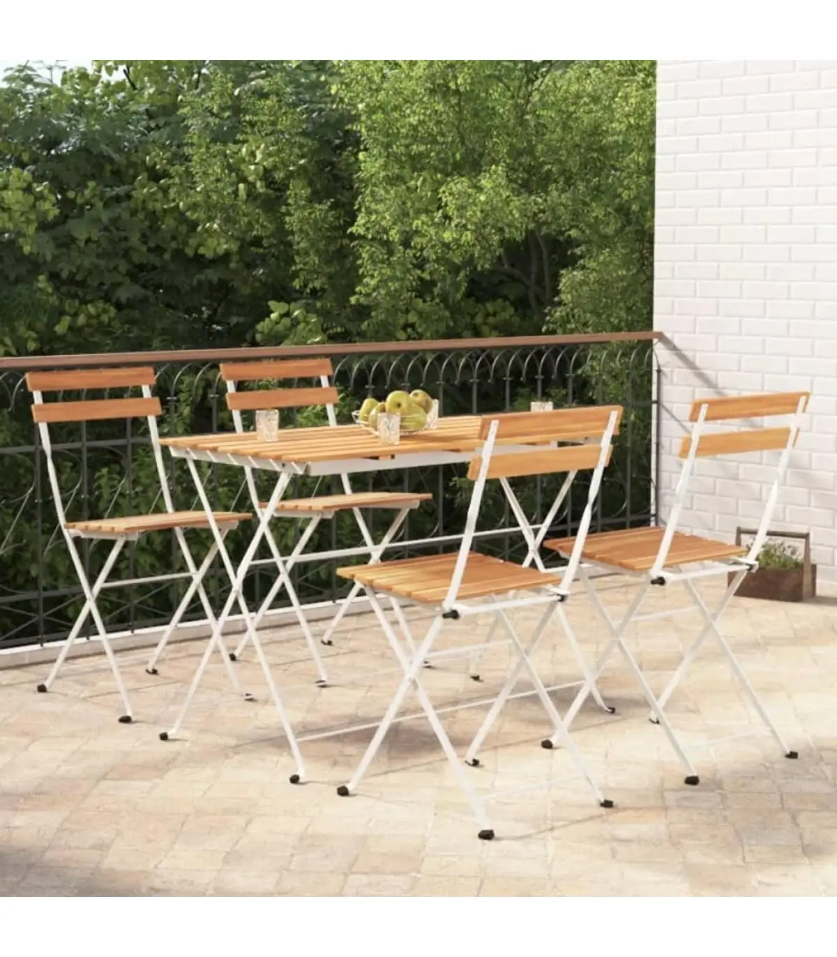 Garden sets coffee shop furniture folding 5 PCs solid wood acacia steel