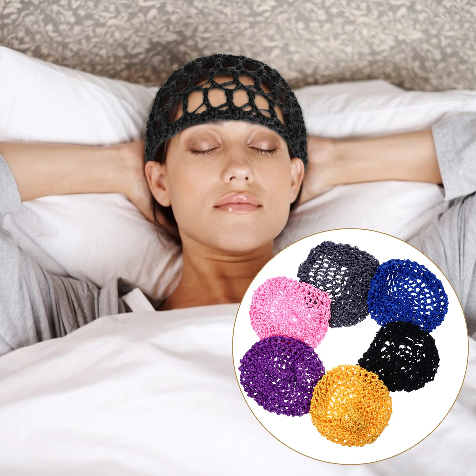 

6Pcs Women Sleep Hat Simple Design Practical Use Lightweight Foldable Hairnet Snood Mesh Crochet Hair Net Women Hair Net