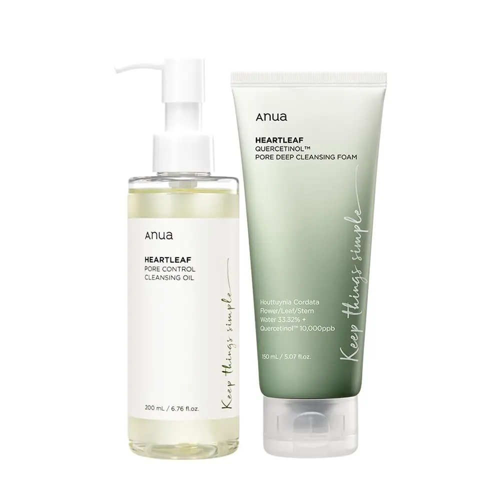 ANUA Double Cleanser Duo for Facial Cleansing : Heartleaf Pore Control Cleansing Oil & Heartleaf Quercetinol Pore Deep