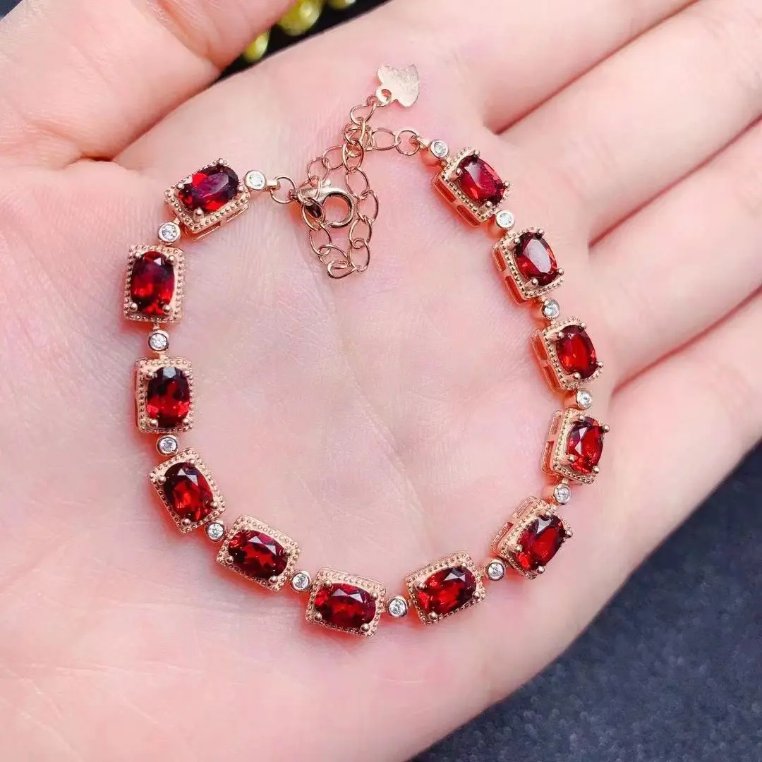 Best Seller ZECAA Garnet Bracelet Fine Jewelry With Natural Garnet Gemstone 4*6mm Lady Jewelry Garnet Bracelet For Lady Gift