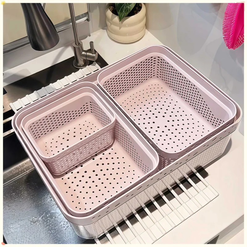 

2026 New Double Layer Fruit Washing Bowl Large Capacity Drain Basket Household Kitchen Vegetable Fruit Filter Storage Colander
