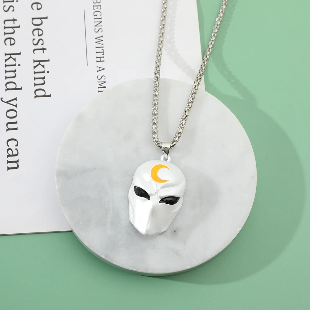 Avengers Movie Figure Moon Knight New Moon Blade Mask Necklace - Cosplay Superhero Pendant for Fans Personality Accessory view 6