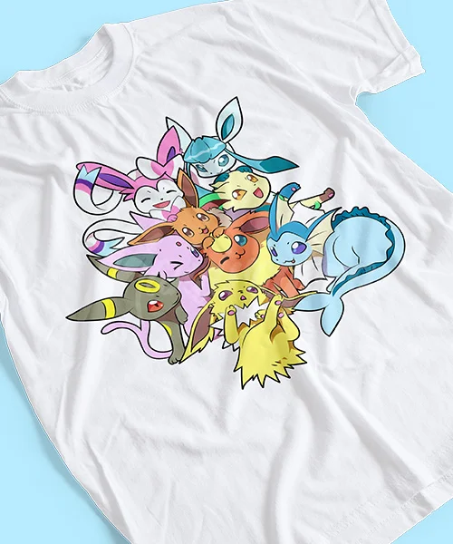 Summer New Eevee Family Group Photo: All Staff Cute Critical Strike Men and Women Breathable Cotton Loose Short Sleeved T-shirt