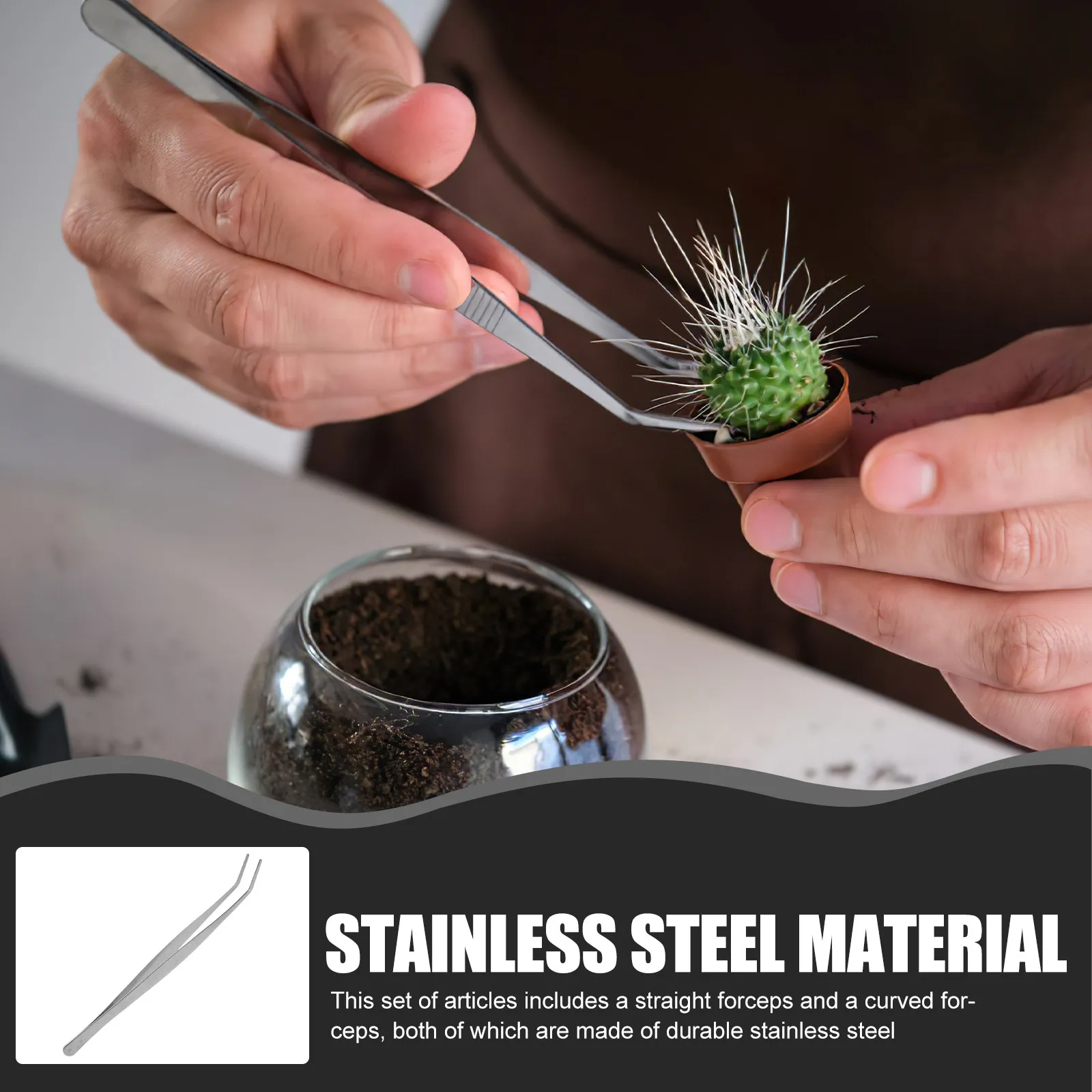 2Pcs 25Cm Stainless Steel Straight Curved Tweezers Silver Heavy Duty Precision Tools for Garment Sewing Dressing DIY