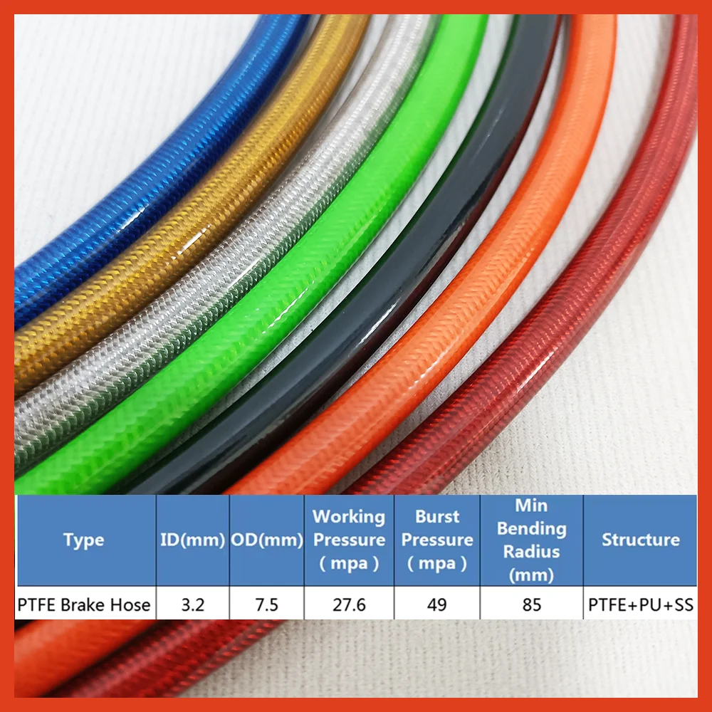 AN3 1M Motorcycle Braided PU Stainless Steel PTFE Brake Pipe Line Hose Brake Line Gas Oil Fuel Tube Pipe Racing Brake Hose