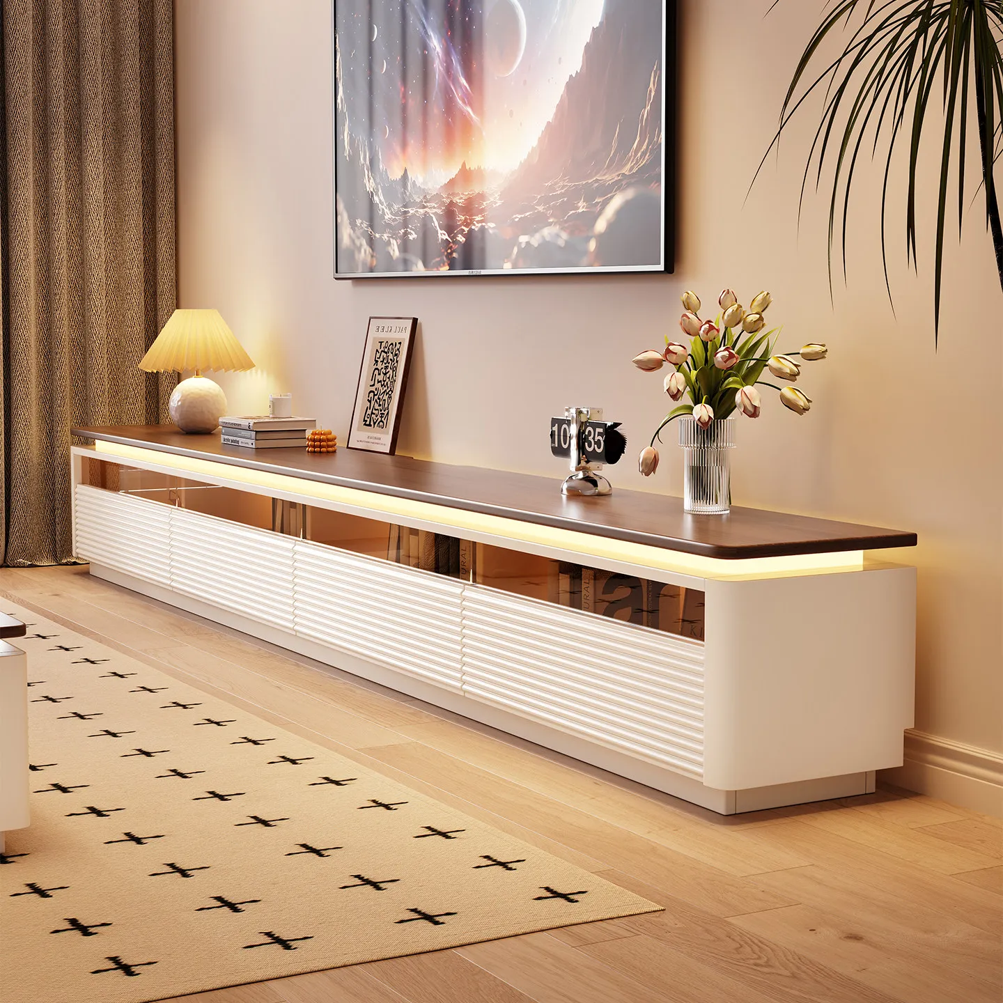 

DSA solid wood floor-to-ceiling TV cabinet household living room small apartment retractable TV cabinet coffee table combination