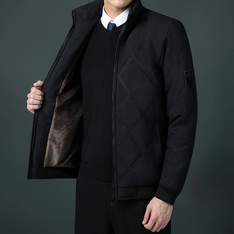الرجال شتاء دافئ سميكة صوف مبطن سترة قطن الوقوف طوق معطف مبطّن العصرية حجم كبير ملابس خارجية للشباب في منتصف العمر