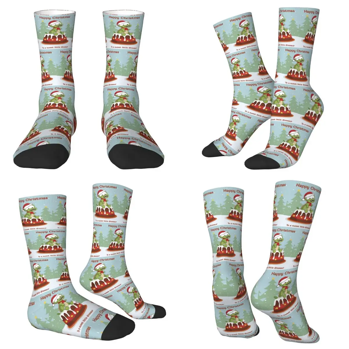 All Seasons Crew Stockings Christmas Dinosaur On A Cake Festive Holiday Design Socks Crazy Hip Hop Long Socks for Men Women