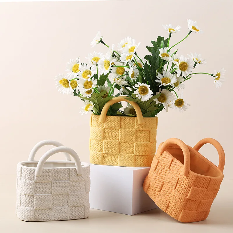 INS Giorgio Morandi Creative Ceramic Handbags Vases Simple Hydroponic Flower Pots Fresh And Girlish Accessories  Flower