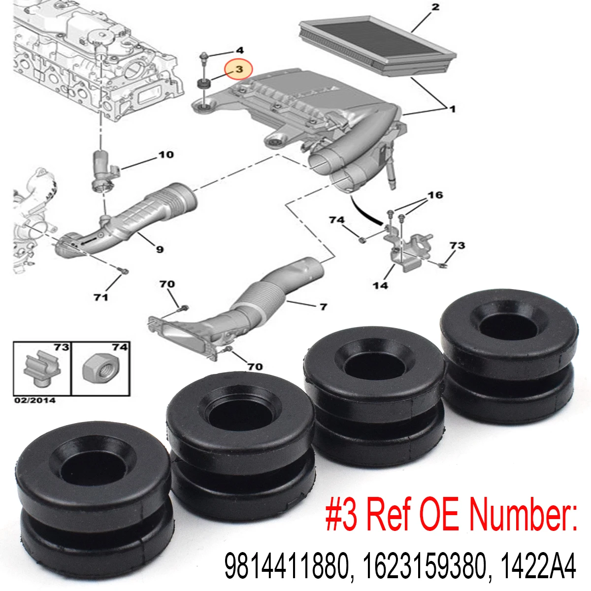 2/4X Air Filter Box Housing Mount Rubber Grommet Buffer 1623159380 For PEUGEOT 208 308 508 2008 3008 5008 Expert Partner Rifter