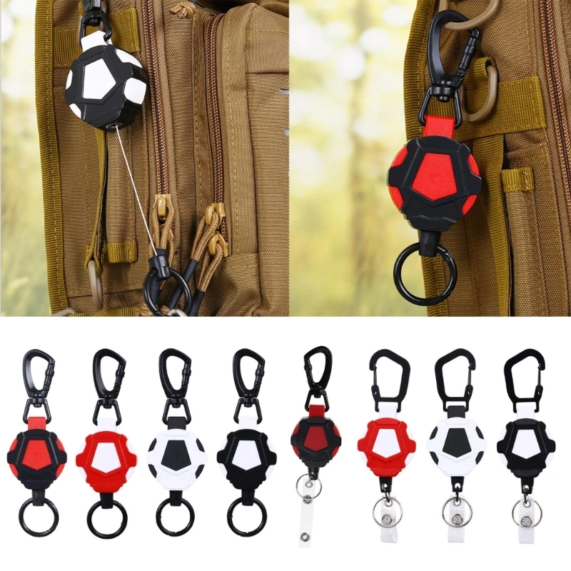 2024 New Retractable Keychain Badge Holder Heavy Duty Badge-Reel Strong Casing Metal-Coil Steel Wire Rope Carabiner Clip Keyring