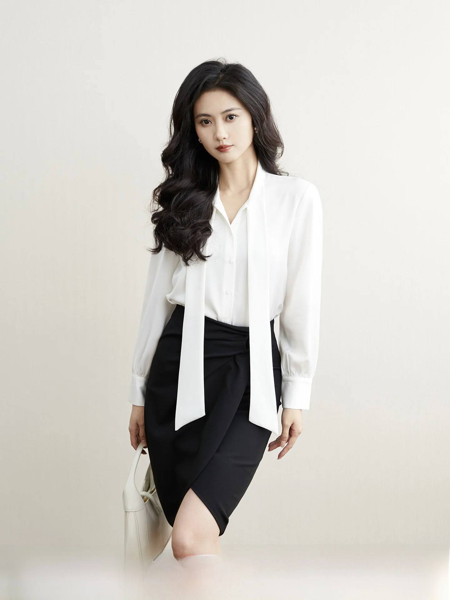 

TAIYANG OFFICE Elegant Silk Long Sleeve Shirt Women's Commute Workplace Chic Outfit Bow Tie Top Polyester Fiber Breathable